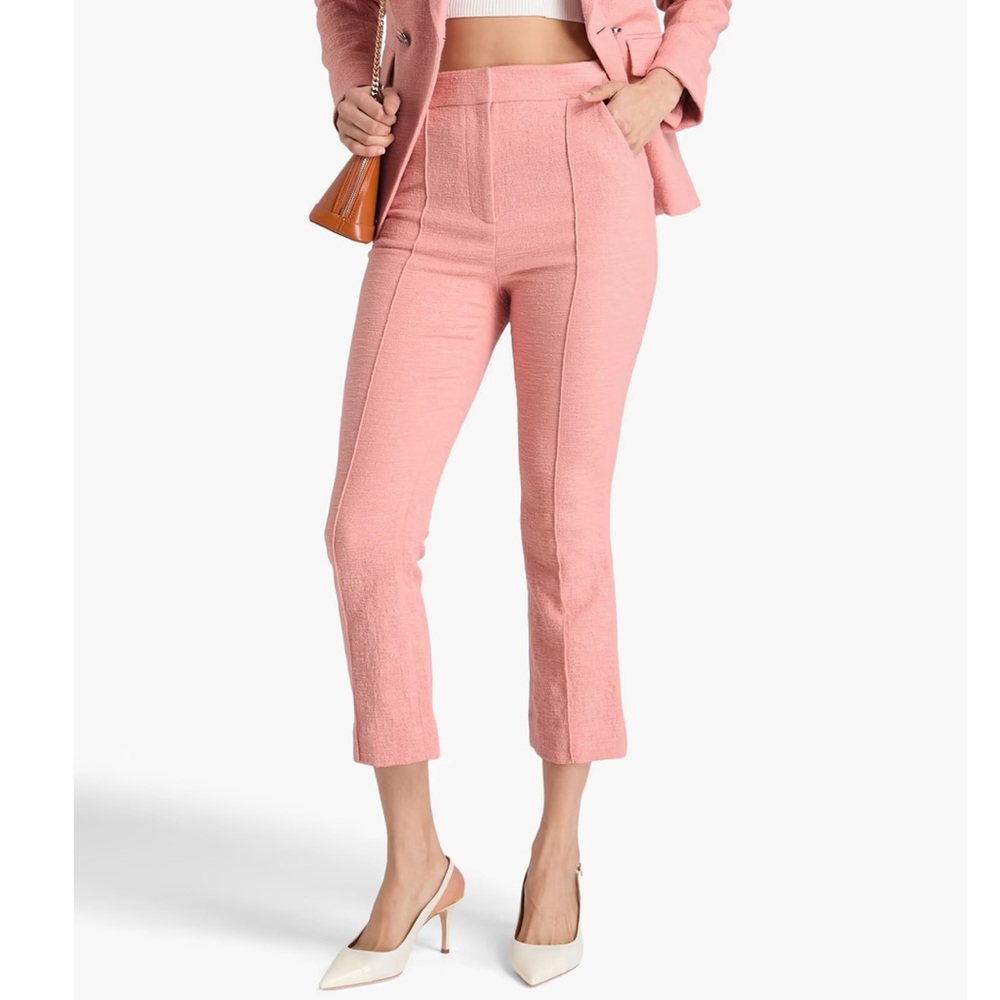 Veronica Beard Tani Trousers cotton flare cropped high waisted pants rose pink